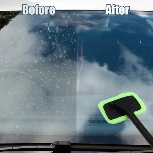 Vista 5 de Kit limpiador de ventanas de automóvil, herramienta de limpieza de parabrisas con mango largo extensible y 2 almohadillas de microfibra lavables