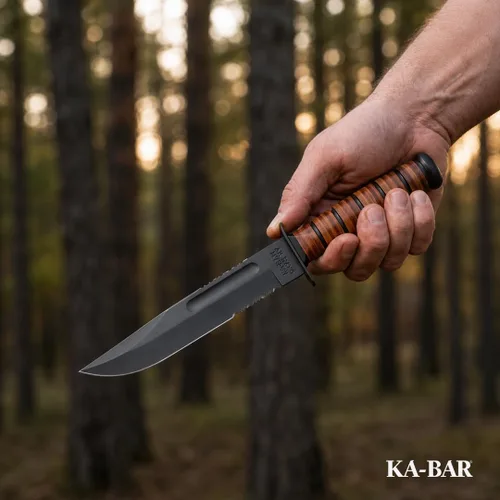 Vista 5 de KA-BAR 1218 USMC Cuchillo de combate de tamaño completo - Hoja dentada de 7" con funda de cuero