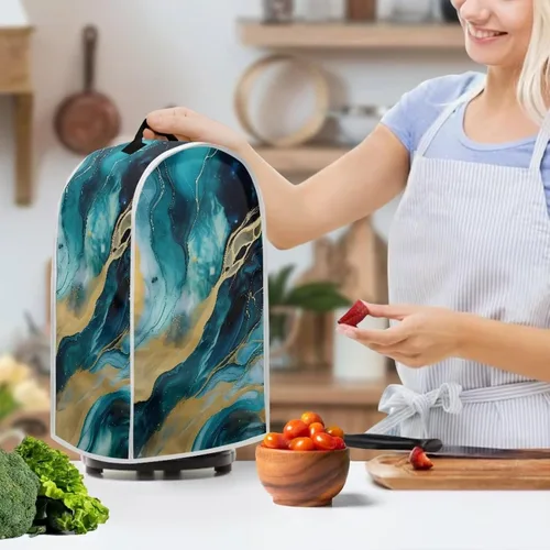 Vista 3 de Fundas para batidora para cocina, cubierta de procesador de alimentos de mármol azul con mango duradero, cubiertas antipolvo para electrodomésticos