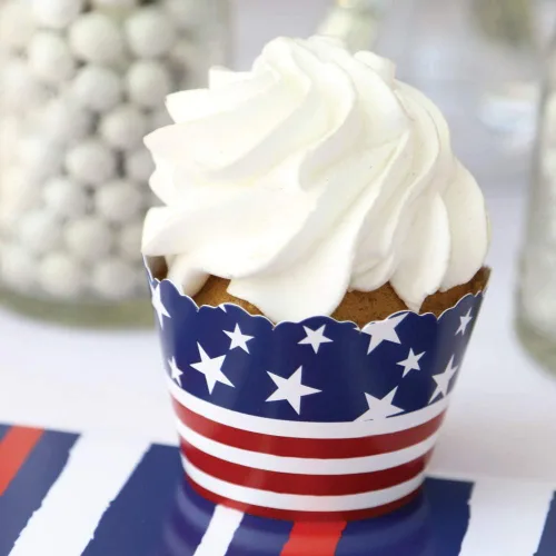 Vista 4 de Big Dot of Happiness Estrellas y rayas – Día de los Caídos, 4 de julio y Día del Trabajo de Estados Unidos, decoración patriótica para cupcakes