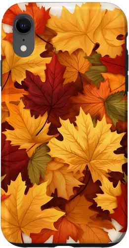 Vista 25 de Carcasa para iPhone 16 con texto en inglés "Fall Foliage Gathering of Autumn Leaves