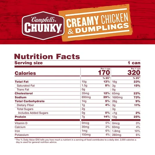 Vista 2 de Campbell's Chunky Sopa, sopa cremosa de pollo y dumplings, lata de 16.3 onzas (caja de 8)
