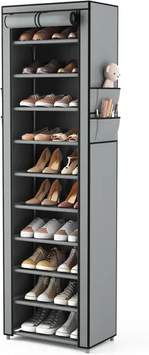 Vista 16 de VTRIN - Zapatero alto, organizador estrecho y vertical para armario o recibidor, 10 niveles, cubierta no tejida, contiene 20-22 pares de zapatos