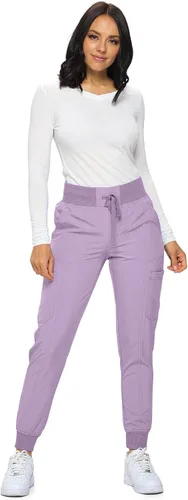 Vista 10 de Pantalones quirúrgicos para mujer de Monarch Uniforms, pantalones quirúrgicos jogger de canalé para mujer Negro