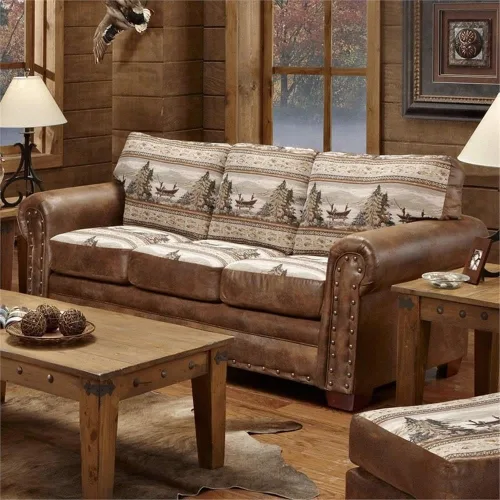Vista 2 de American Furniture Classics Sierra Sillón de cabaña., Cuero Madera Microfibra Tapiz Alpine Lodge
