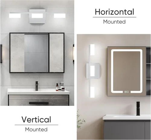 Vista 7 de Moderna lámpara LED de baño sobre el espejo, 3 luces regulables de tocador, lámpara de tocador de baño de acrílico cromado, ajustable de 2700 K-6500