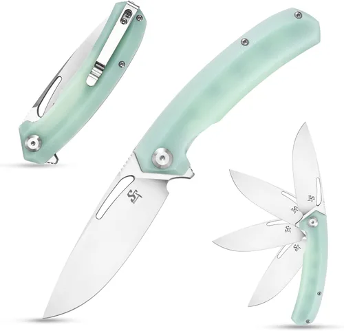 Vista 9 de Sitivien Cuchillo plegable ST119, hoja de acero D2 y mango G10, cuchillo de herramientas EDC con clip de bolsillo para acampar al aire libre Negro