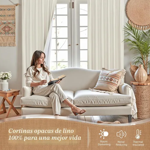Vista 2 de LAMIT Cortinas opacas cortas de lino de 30 pulgadas para ventanas de cocina sobre el fregadero, cortinas de café texturizadas de lino marfil