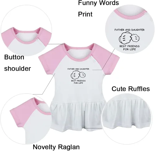 Vista 2 de iDzn Pack of 2, Super Girl & Father and Daughter Best Friends for Life Dresses, Infant Baby Girls Princess Dress, Cute Ruffle