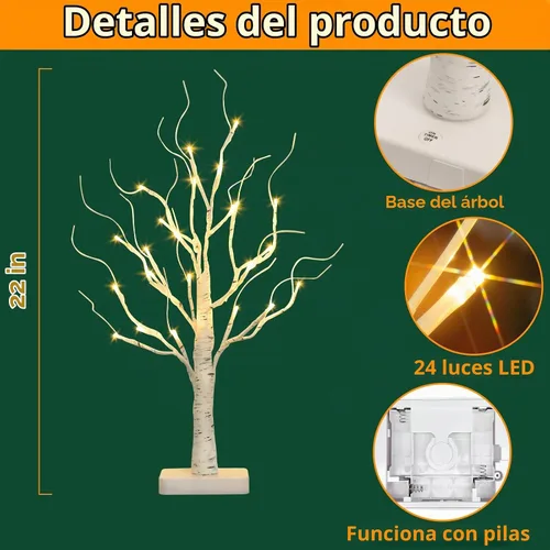 Vista 9 de EAMBRITE Árbol de abedul con luces LED, decoraciones de Navidad para el hogar interior con temporizador, mini lámpara artificial iluminada, árbol