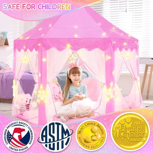 Vista 4 de EVOIONOS Tienda de campaña de princesa para niñas, tienda de campaña de castillo para niñas, tienda de campaña de juego de castillo de princesa
