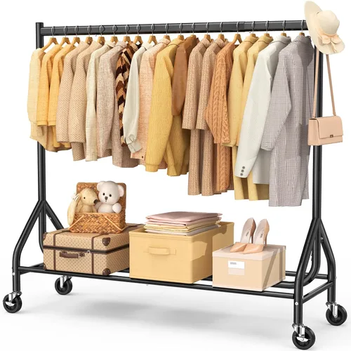 Vista 17 de EAGMAK - Perchero resistente para ropa con capacidad de carga de 420 LBS, perchero enrollable para ropa con ruedas bloqueables, perchero de metal