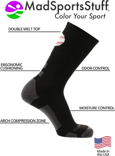 Vista 3 de MadSportsStuff Baseball Logo Athletic Crew Socks (multiple colors)