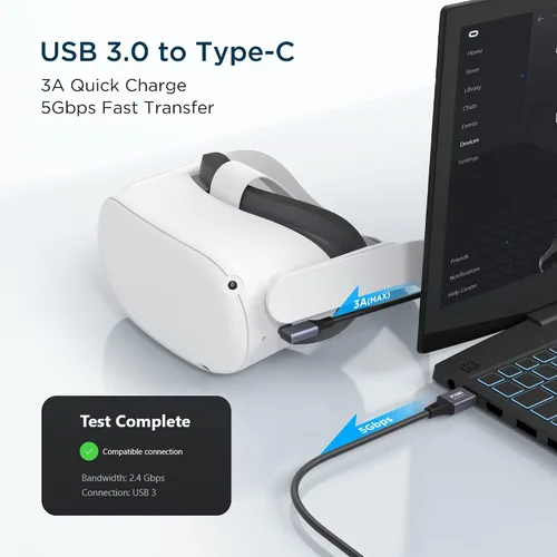 Vista 3 de KIWI design Cable de enlace de 20 pies compatible con Quest 21Pro y Pico 4, 3.0, accesorios de cable de enlace para auriculares de PC VR