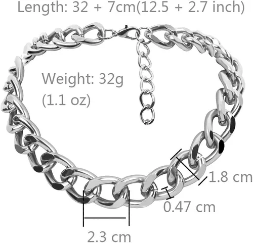 Vista 4 de Daimay Gargantilla de aleación para mujer, cadena gruesa cubana pesada, punk gótico, hip hop, collares de metal - plata, tamaño pequeño, Metal, No