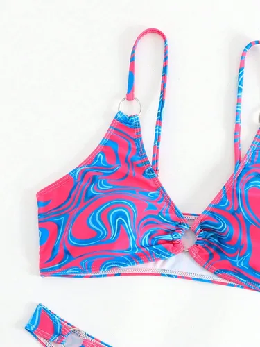 Vista 3 de WDIRARA Traje de baño de 2 piezas para mujer con estampado de mármol y junta tórica