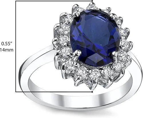 Vista 4 de Anillo de compromiso de Kate Middleton de plata de ley maciza con circonita cúbica de imitación de color azul zafiro