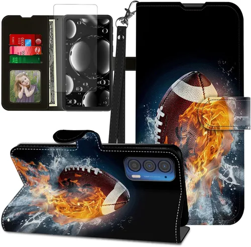 Vista 324 de Funda para Motorola Edge 2022 con protector de pantalla, soporte y tarjetero y correa para la muñeca, funda magnética para Moto Edge 2022 5G UW Lobo