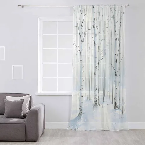 Vista 3 de Cortinas semitransparentes de abedul blanco para sala de estar, dormitorio, puertas francesas, ventana de 63 pulgadas de largo, acuarela, invierno
