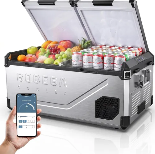 Vista 12 de BODEGA Refrigerador portátil de 12 V, refrigerador de acero inoxidable de 47 cuartos de galón con divisor extraíble para modos MAX/ECO de doble zona