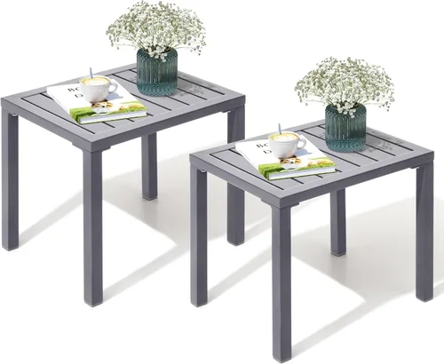 Vista 10 de Crestlive Products Mesa auxiliar para exteriores, mesa auxiliar rectangular de aluminio, mesa de café para patio pequeño para interiores y Negro