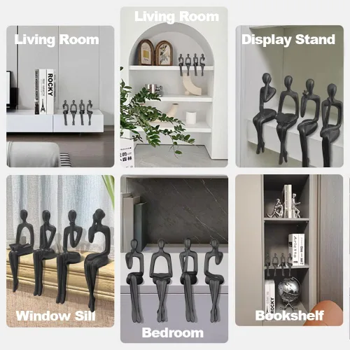 Vista 6 de Estatua de pensador de decoración de acento negro, estatuas para decoración del hogar, abstracto, sentado, pensador, escultura de escritorio