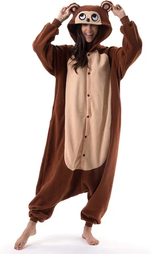 Vista 4 de FULA-bao Pijama unisex de animales para adultos, Halloween, Navidad, ropa de dormir de felpa de una pieza, traje de cosplay para mujeres y hombres