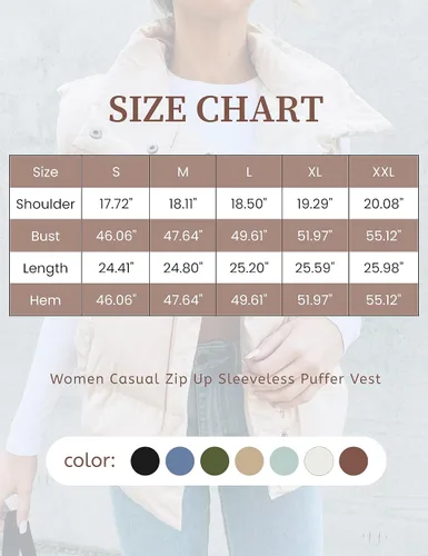 Vista 6 de EsheSy Chaleco acolchado para mujer, con cremallera, sin mangas, ligero, cuello alto, acolchado
