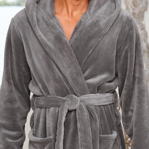 Vista 5 de Alexander Del Rossa - Bata de baño de forro vellón, con capucha, para hombre, colores lisos