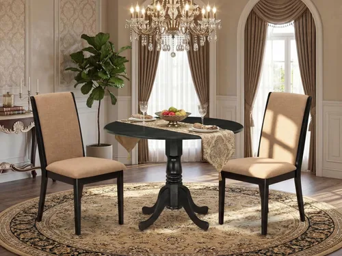 Vista 2 de East West Furniture DLLA3-ABK-47 - Juego de mesa de comedor de 3 piezas que contiene una mesa de cocina redonda con gotas y 2 sillas de comedor