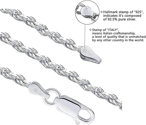Vista 2 de Savlano Collar de cadena de eslabones giratorios de plata de ley 925 de 0157in con cuerda italiana maciza con caja de regalo para hombres y mujeres