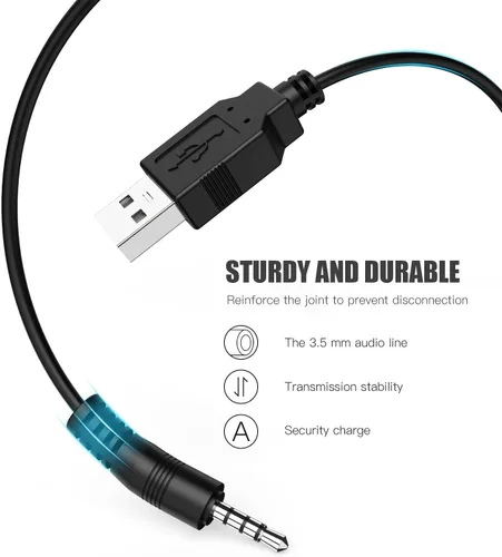 Vista 3 de Cable de carga USB de 0.138 in - 3.3 pies, conector de audio AUX macho a USB macho adaptador de carga, compatible con MP3, auriculares, altavoces