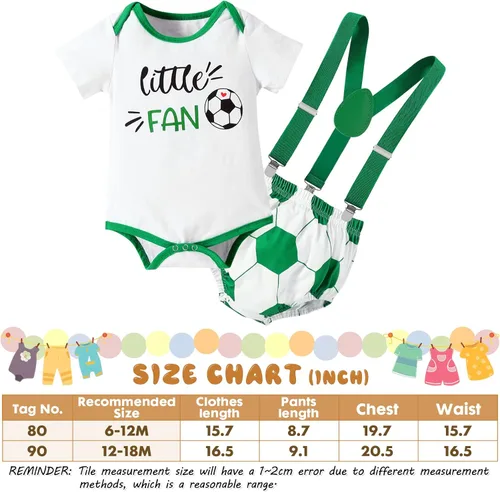 Vista 6 de Ropa para bebé niño, trajes de fútbol con temática de deportes de fútbol, accesorios de fotos, mameluco con tirantes, pantalones cortos