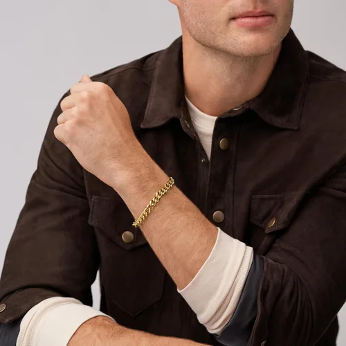 Vista 6 de Fossil Men's Plated Stainless Steel Engravable Personalized Gift ID, Chain or Cuff Bracelet for Men