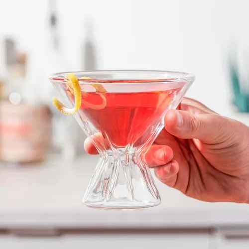 Vista 4 de Viski Vasos de cóctel de doble pared, vasos de Martini aislados con diseño de cristal cortado, aptos para lavavajillas, vidrio de borosilicato