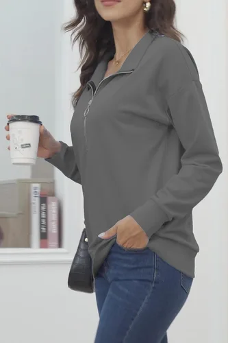 Vista 40 de KINGFEN Sudadera de manga larga con cremallera de un cuarto para mujer