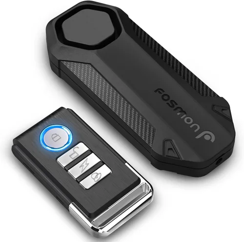 Vista 7 de Fosmon Alarma de bicicleta recargable USB-C con control remoto, impermeable IP55, inalámbrica, sensor de vibración y movimiento de 110dB, sistema