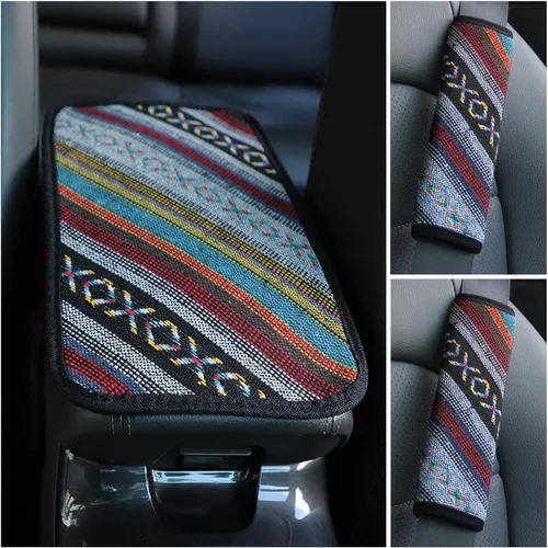 Vista 9 de Funda para consola central de automóvil, funda protectora universal para reposabrazos, estilo étnico, accesorios interiores para decoración