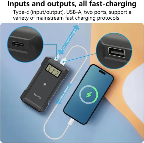 Vista 6 de Suptig Banco de energía con cargador de batería, caja de cargador de batería de 10,000 mAh compatible con GoPro Hero 12, Hero 11, Hero 10, Hero 9