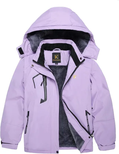 Vista 8 de Keevoom Chaqueta de esquí impermeable para niña, abrigo de nieve de forro polar, resistente al viento, chaqueta de snowboard de invierno cálida
