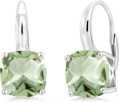Vista 5 de Gem Stone King Aretes de plata de ley 925 de prasiolita verde para mujer (4.10 quilates, piedra natal de piedras preciosas, cojín de 0.315in), Metal