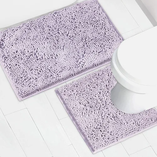 Vista 32 de Juego de 2 tapetes de baño de chenilla, superabsorbentes, con fuerte respaldo antideslizante de PVC, tapetes de baño para baño, peludos