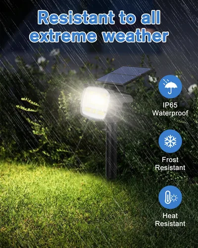 Vista 6 de Fabrito Focos solares grandes para exteriores, paquete de 2 unidades, 1000 lúmenes de alto brillo, foco solar impermeable IP65 con 136 LED, luces