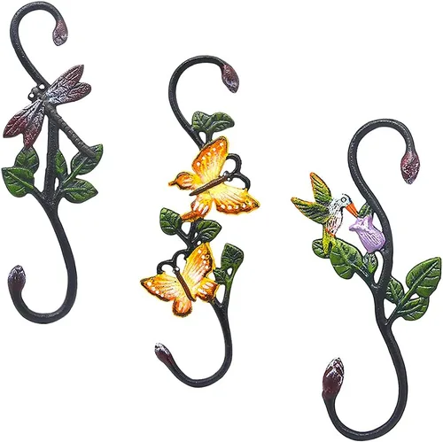 Vista 3 de Ganchos en S resistentes, ganchos grandes para plantas al aire libre, ganchos decorativos de metal para colgar macetas de jardín, cestas de flores