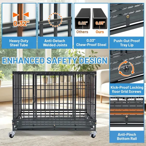 Vista 5 de 36 Inch Stackable Heavy Duty Dog Crate with Wheels for Medium Dog