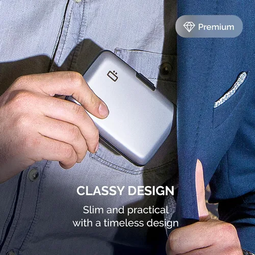 Vista 14 de ÖGON -DESIGNS- Portatarjetas de aluminio, protección RFID contra fraude y desmagnetización, billetera compacta, funda inteligente modelo STOCKHOLM V1