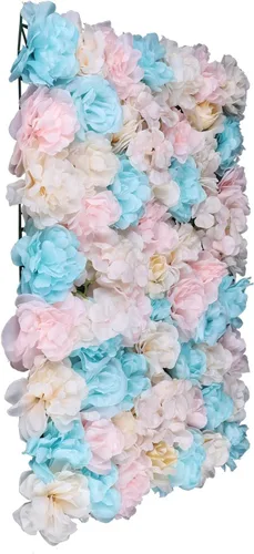 Vista 3 de Panel de pared de flores artificiales 3D, 24 x 16 pulgadas, 10 paneles de fondo de pared para exteriores, interiores, fiestas, bodas, día de San