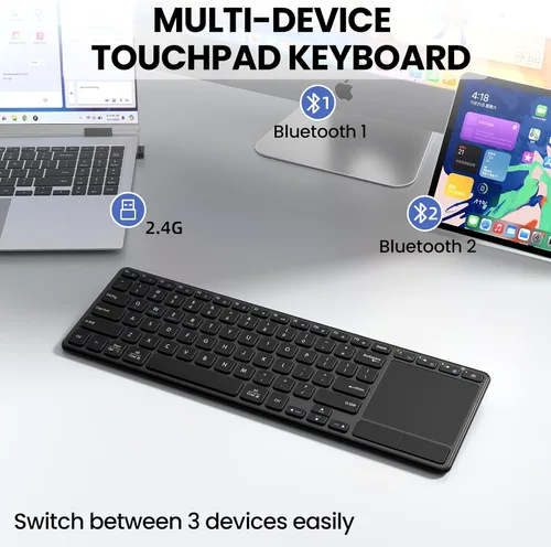 Vista 2 de Teclado inalámbrico recargable con panel táctil-QWERTY
