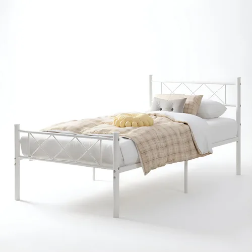 Vista 9 de VECELO Base de cama de tamaño individual con cabecero, base de cama resistente con listones de metal fuertes, no necesita somier y fácil montaje