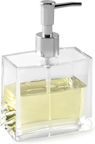 Vista 2 de Huang Acrylic Dispensador de jabón líquido rectangular transparente recargable para encimera de tocador de baño, fregadero de cocina, capacidad